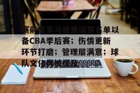 赛前皇家马德里调整名单以备CBA季后赛；伤情更新环节打磨；管理层满意；球队文化再被提及的简单介绍-九游登录账号入口